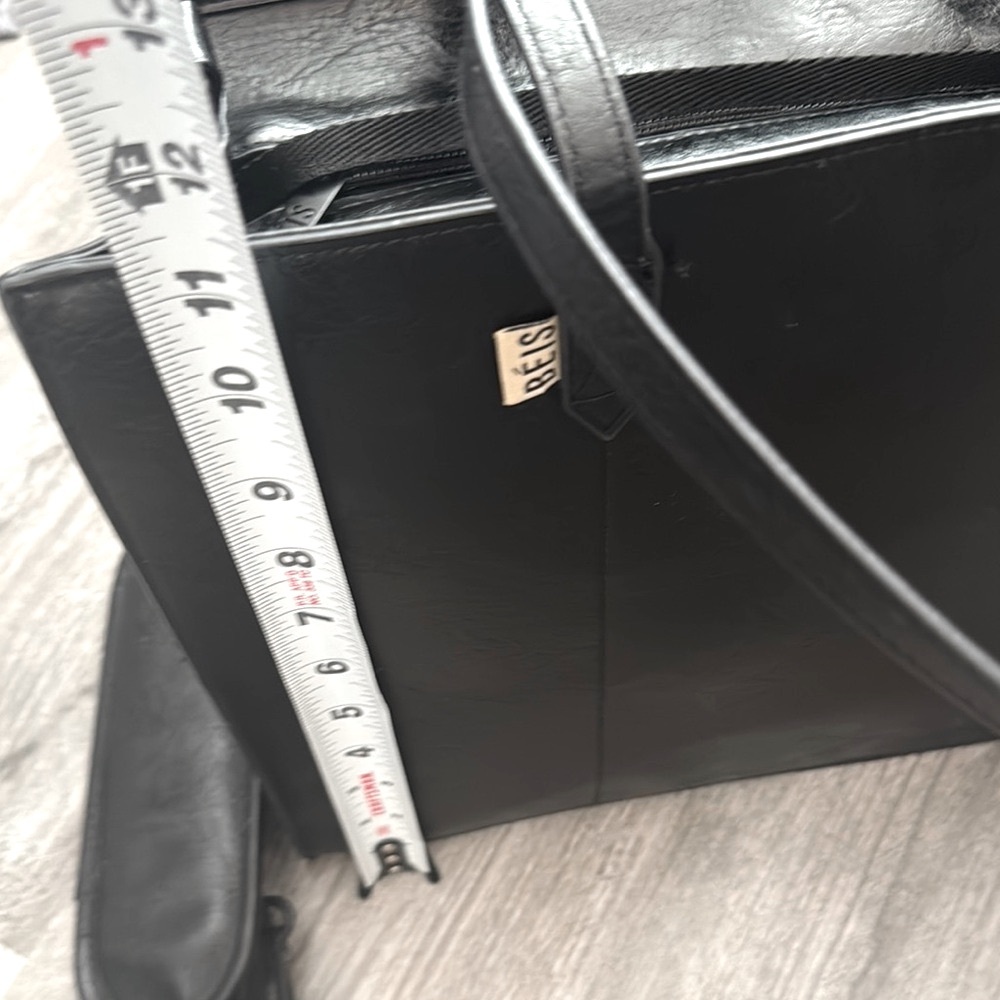 BEIS Vegan Leather Black Structured Work Tote w/Handles & Crossbody Strap - Picture 5 of 16